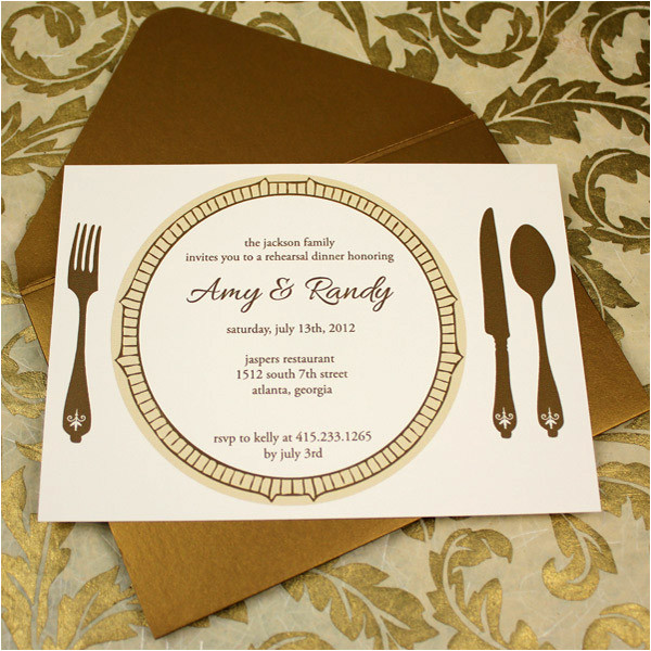 rehersal dinner invitation template golden plate