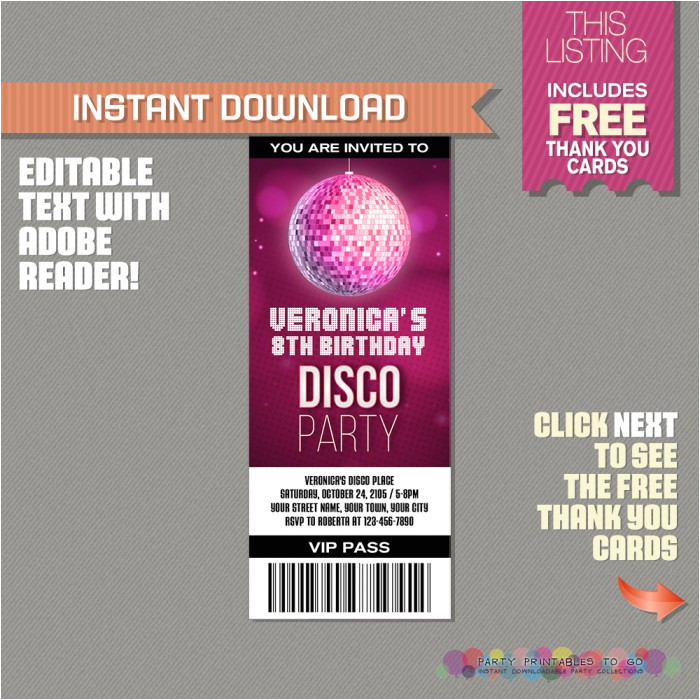 disco party ticket invitation