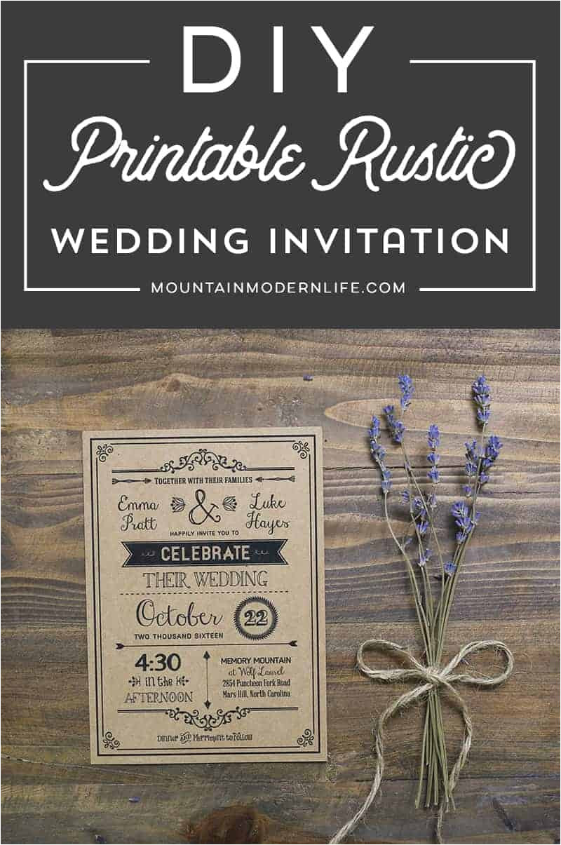 black rustic diy wedding invitation