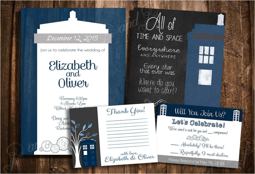 doctor who tardis wedding invitation set personalized printable wedding stationary kit create your own package