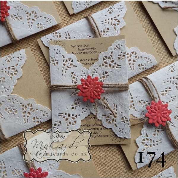 a6 doily rustic string coral invitation set design 174