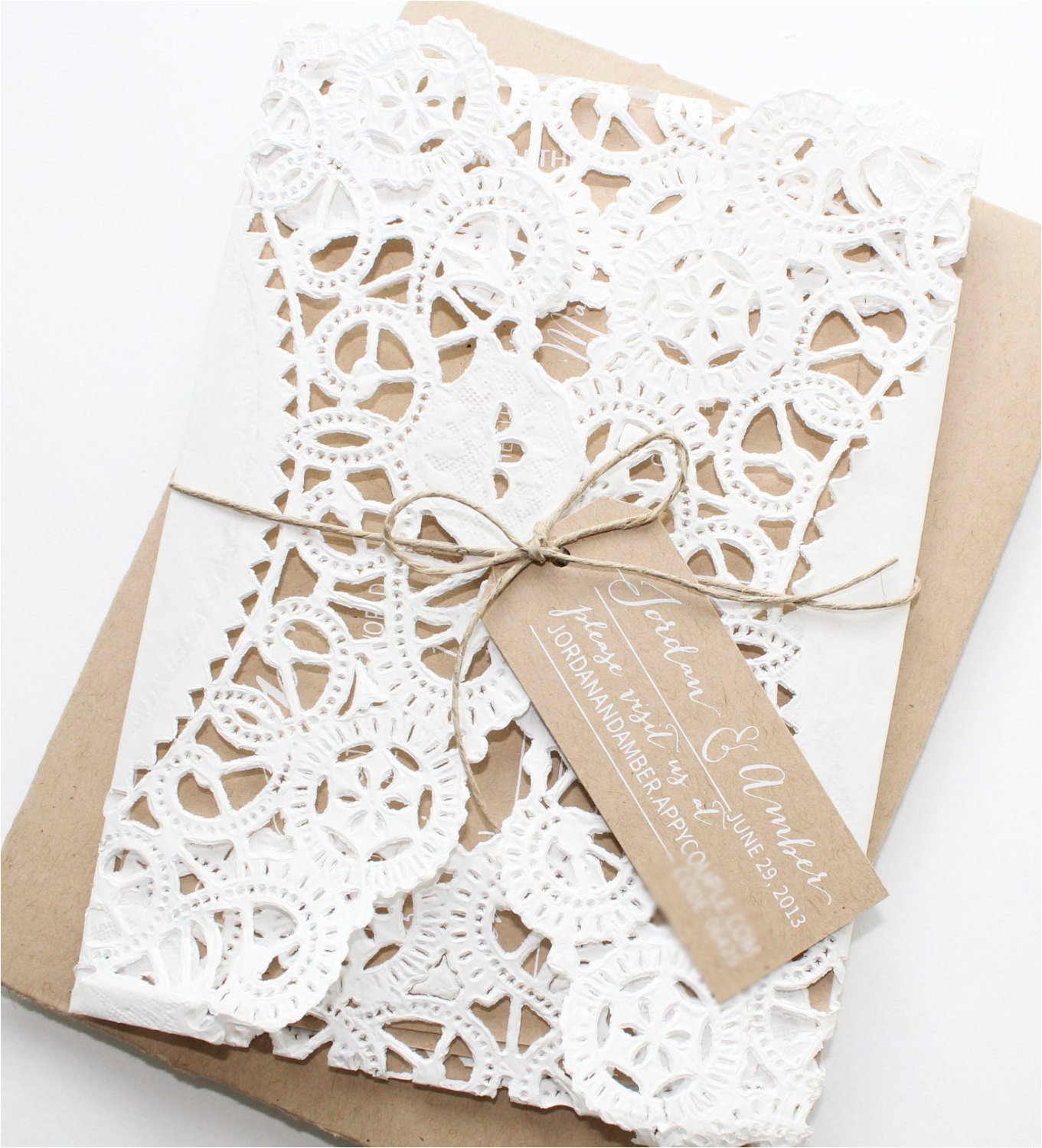 rustic kraft paper doily invitations