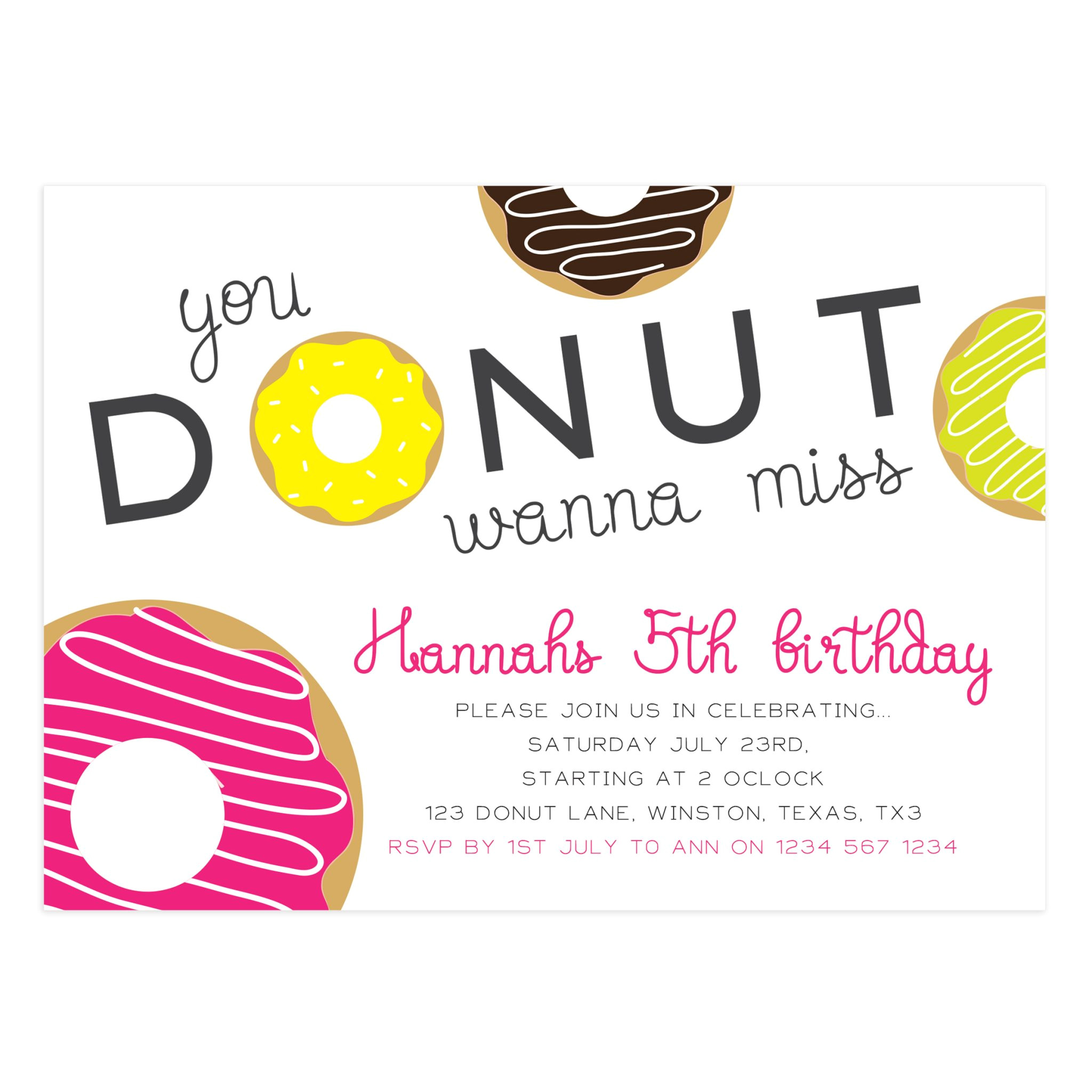 donut birthday party invitation card
