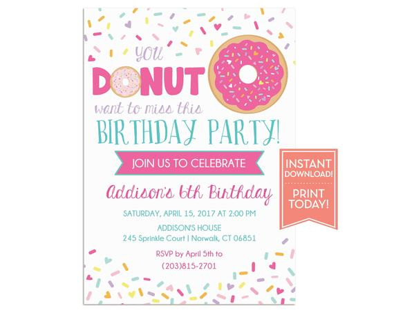 donut party invitation template birthday