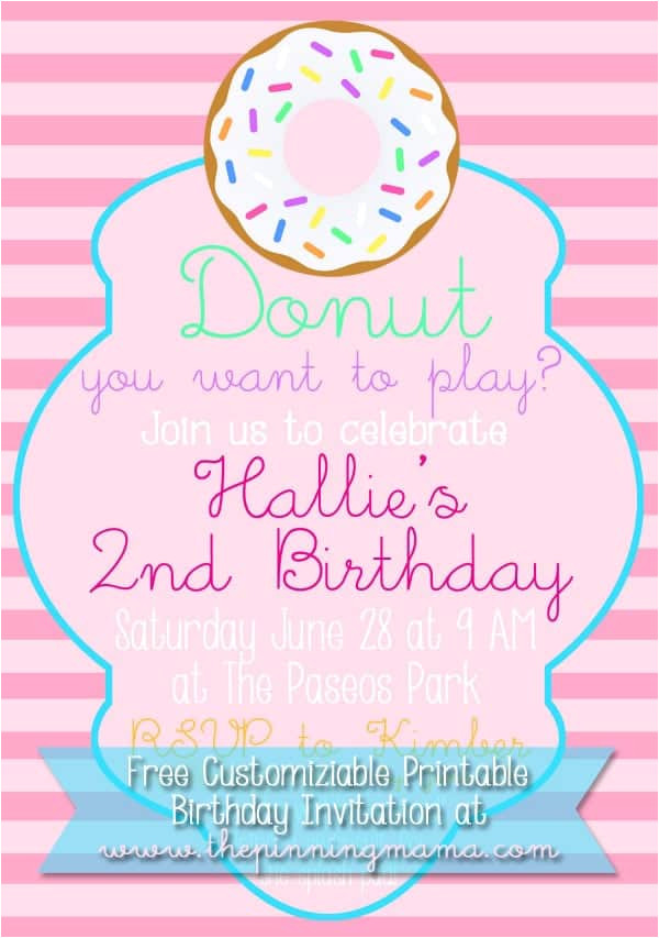 free customizable donut birthday party invitation