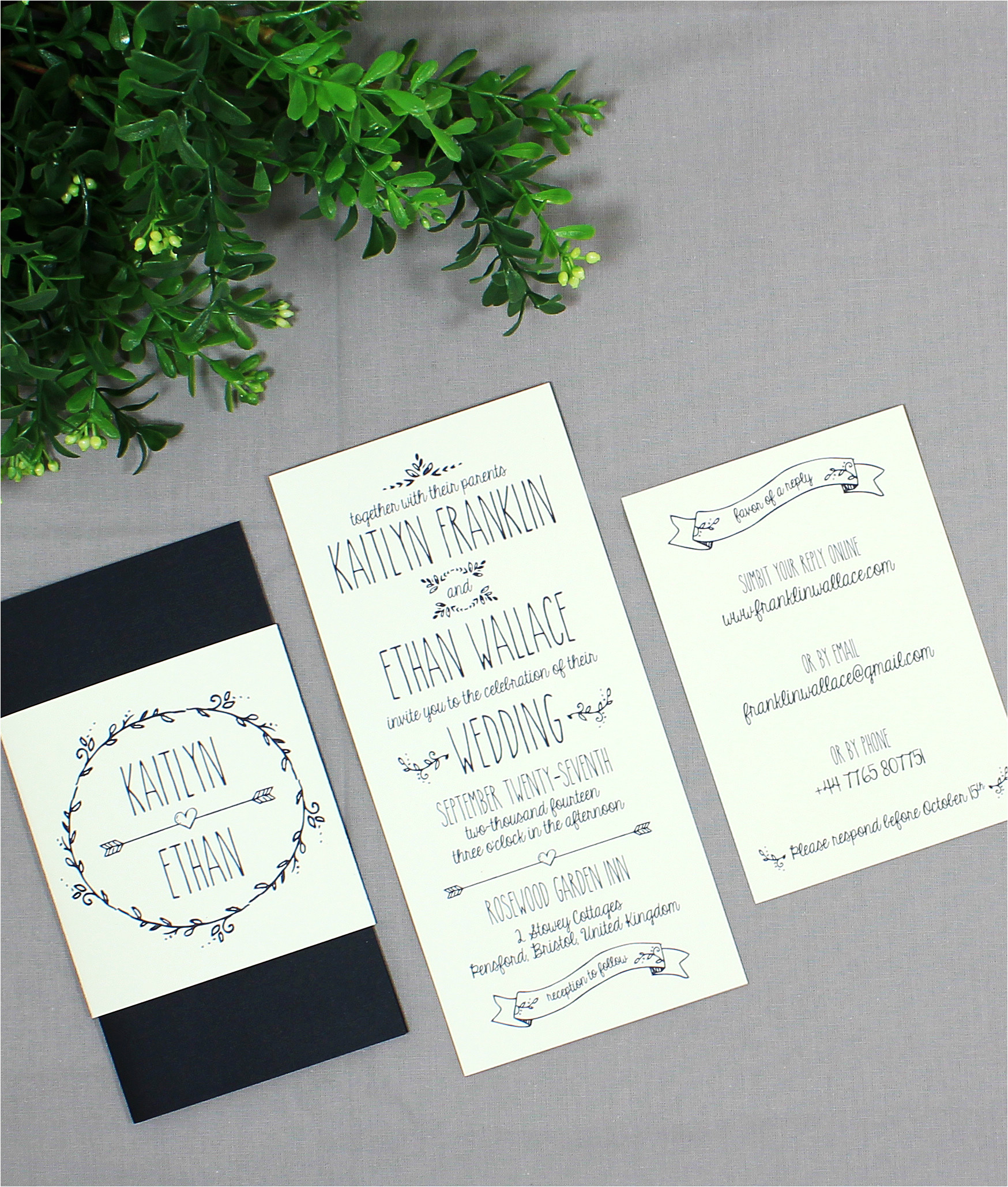 doodle love tall wedding invitation