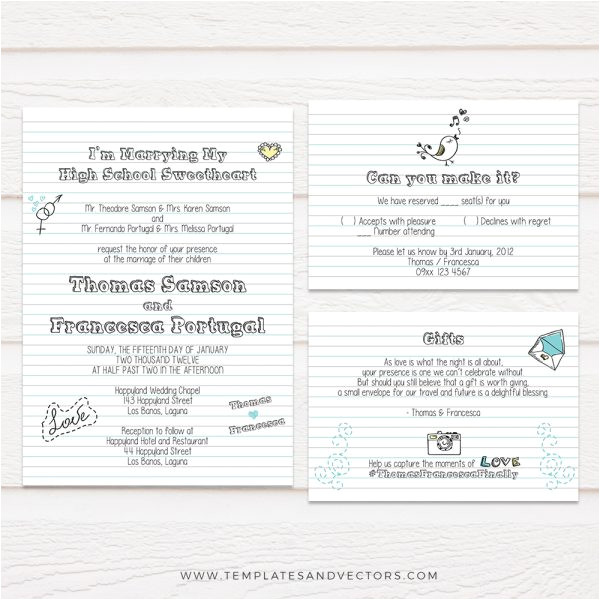 highschool sweethearts doodle wedding invitation suite tvw149