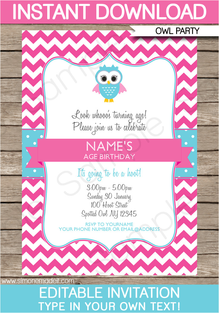 printable owl party invitations pink