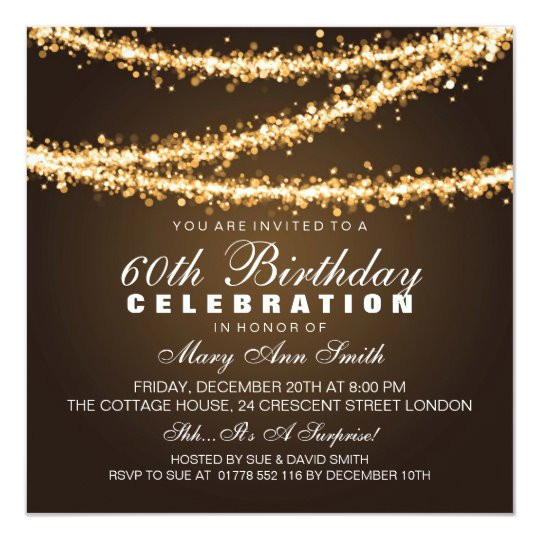 elegant 60th birthday party gold string lights invitation 161534311228784772