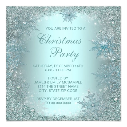 elegant silver teal blue snowflake christmas party invitation 161495704632392997