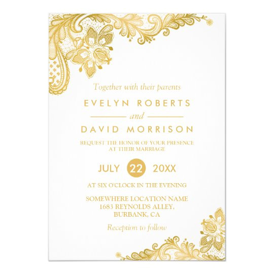elegant white gold lace pattern formal wedding invitation 256047136437682954