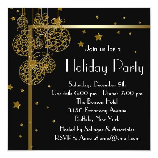 elegant black gold christmas party invitations 161311652111554473