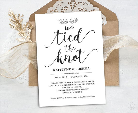 Elopement Party Invitation Template Elopement Reception Invitation Template Printable Elopement