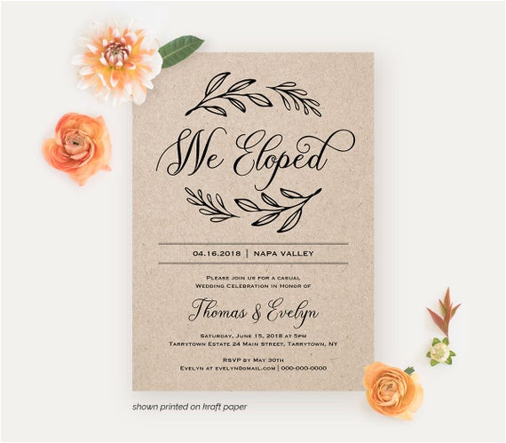 we eloped reception invitation template