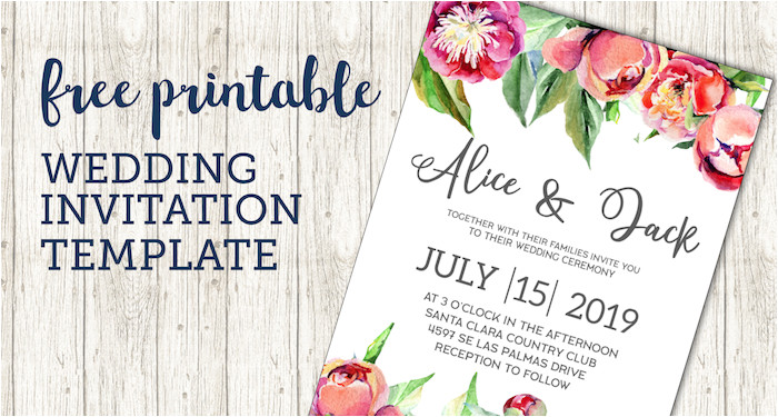 free wedding invitation template floral peonies