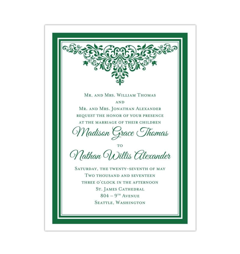 anna maria wedding invitations dark emerald green