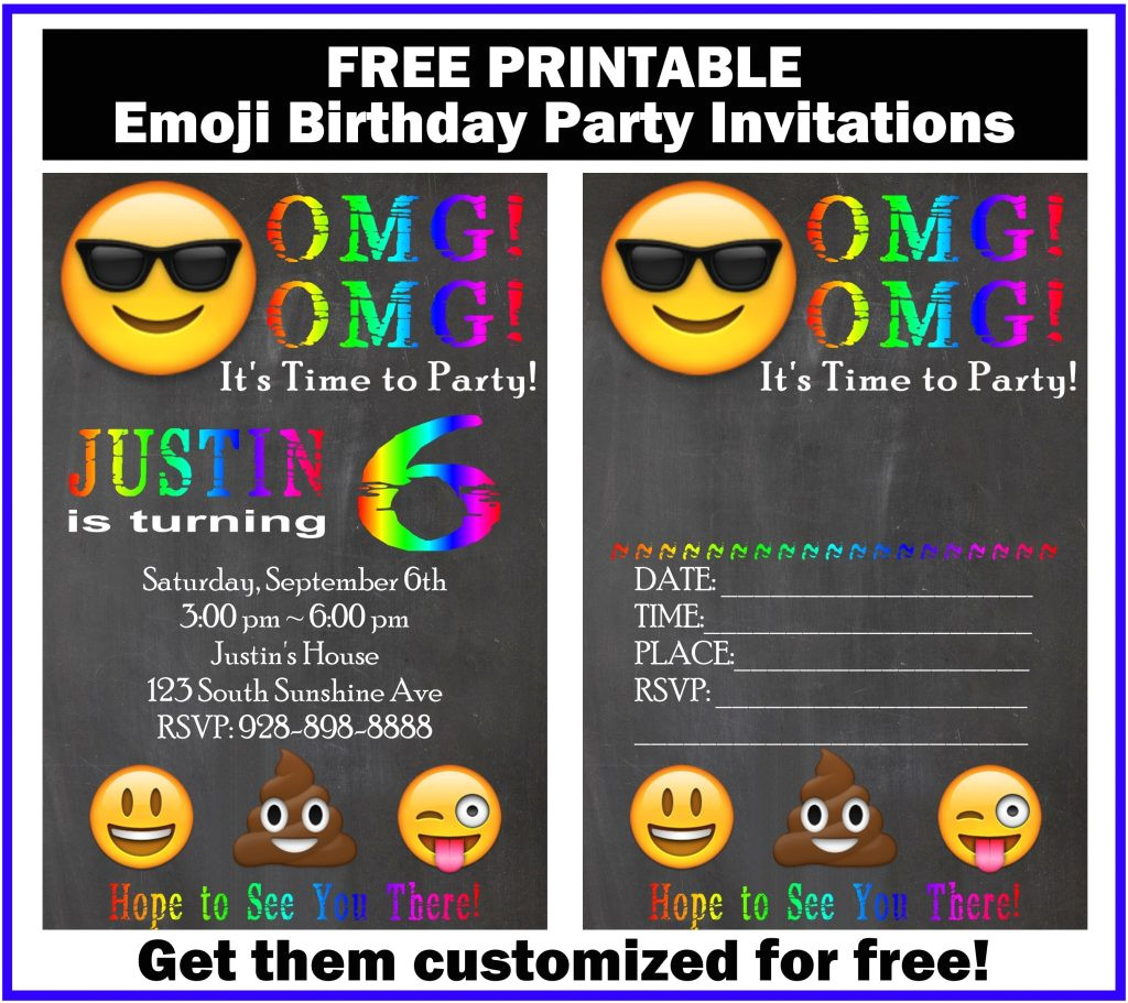 free customized emoji invitations and birthday printables