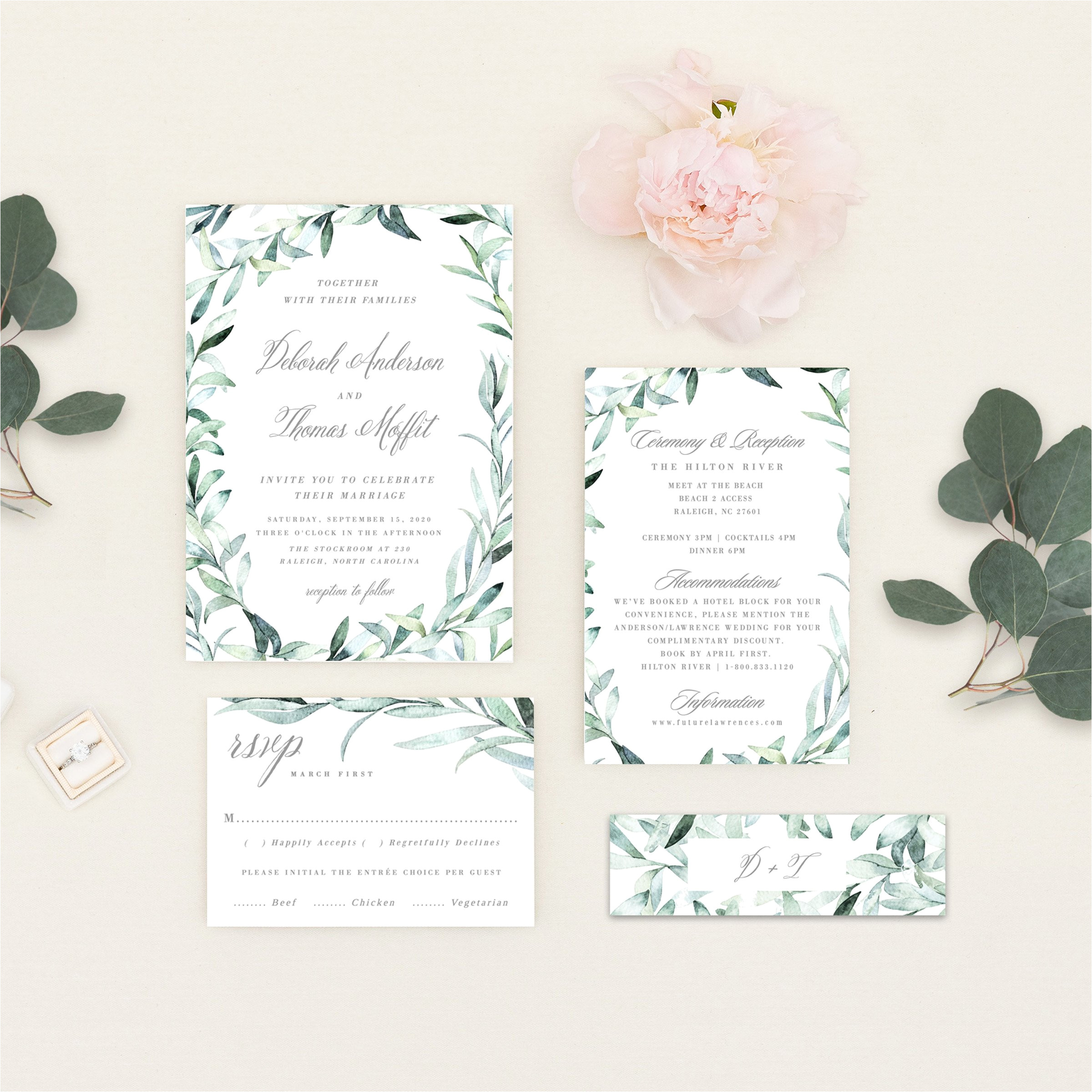 eucalyptus wedding invitation pdf diy template