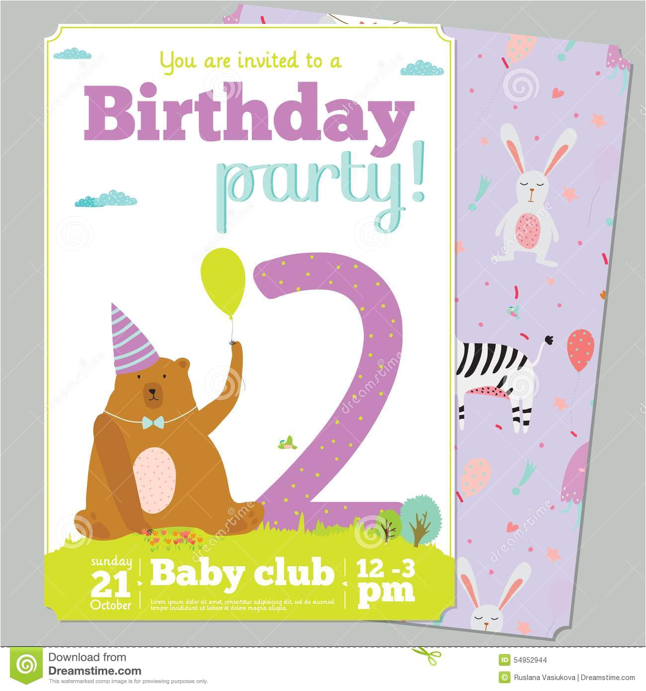 stock illustration birthday party invitation card template cute anniversary numbers animals kids cartoon style image54952944