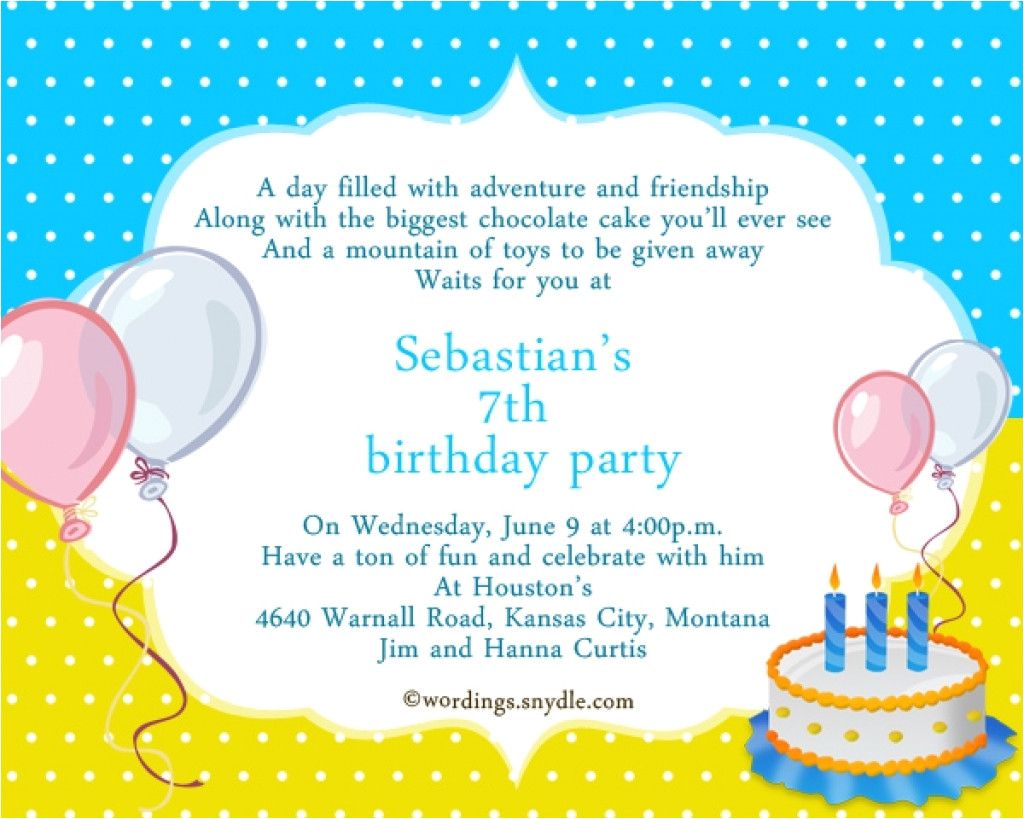 example of invitation card for 7th birthday