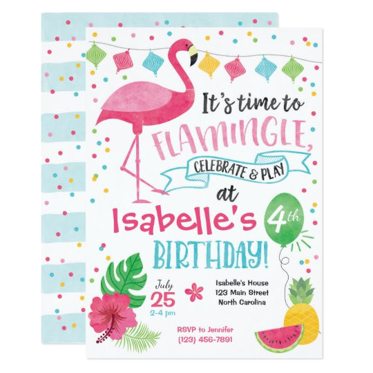 summer flamingo birthday invitation flamingle invitation 256031403096889474