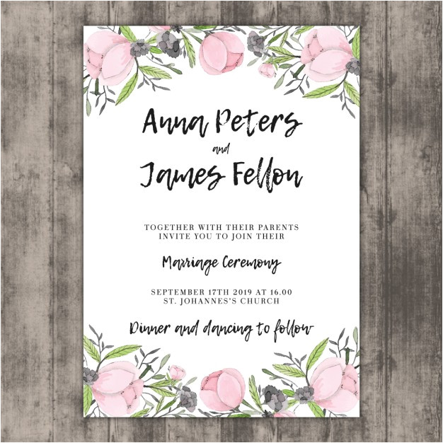 floral wedding invitation template on wood 1012348