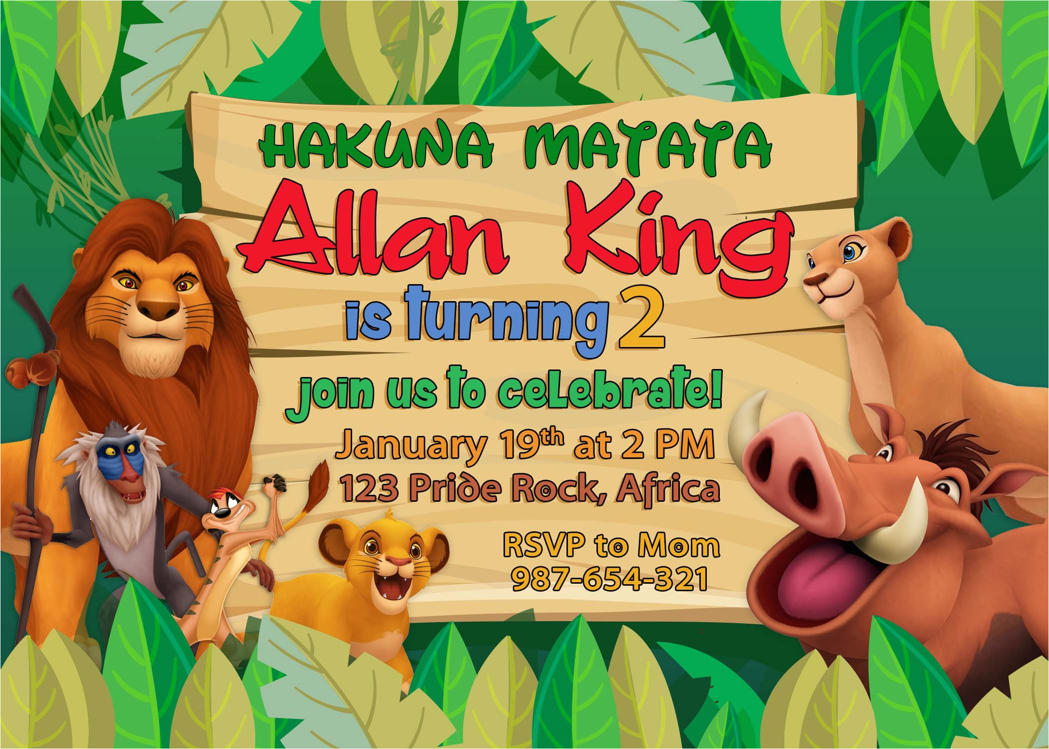 5r lion king birthday invitation