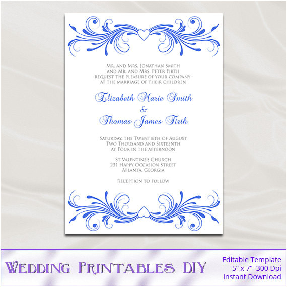 royal blue wedding invitations template
