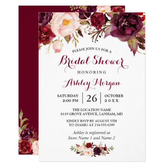 burgundy marsala red floral autumn bridal shower card 256127461871021455