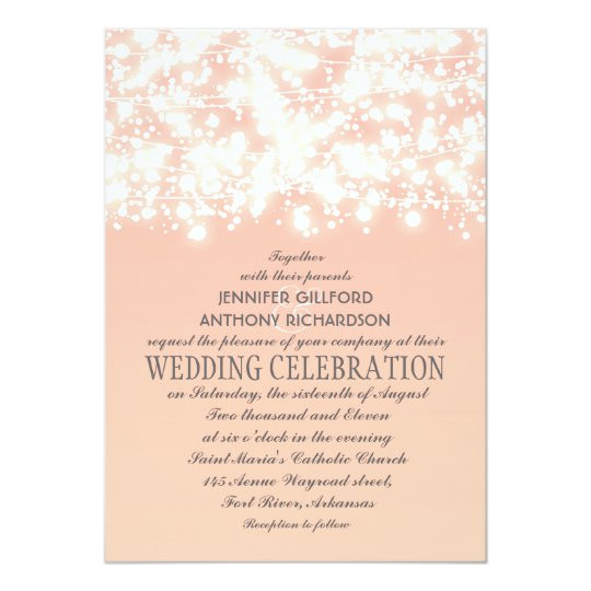 elegant string lights peach wedding invitations 161231431088113619