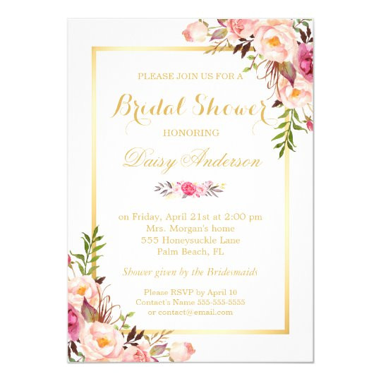 wedding bridal shower chic floral golden frame invitation 256853736293743712