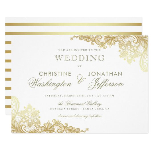 white gold foil floral lace wedding invitation 256241528094011849