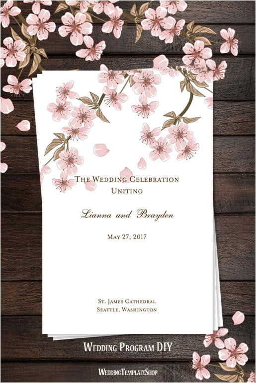 wedding program template cherry blossom