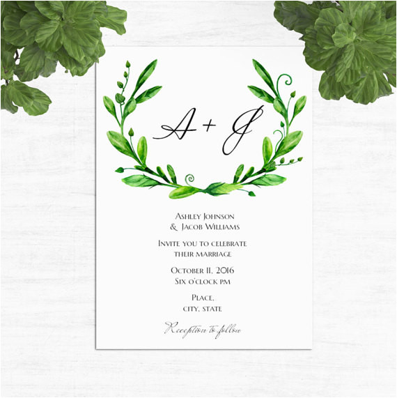 green wedding invitation template summer