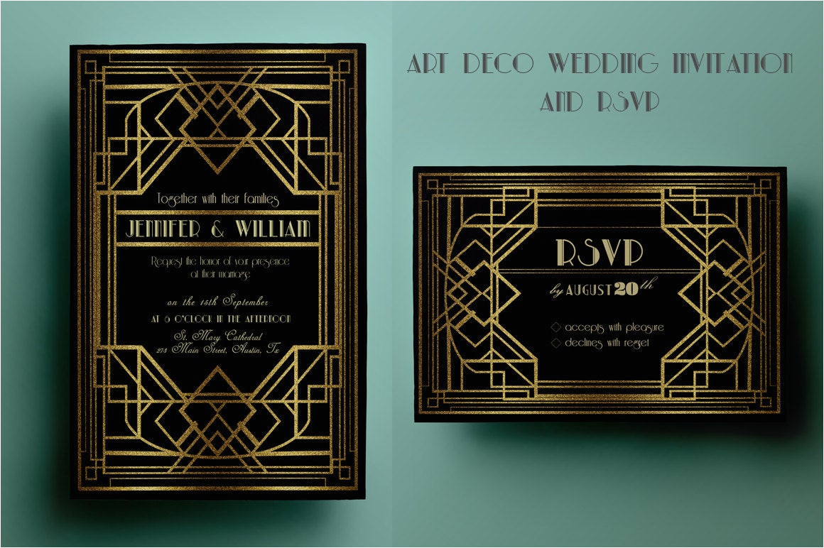 art deco wedding invitation template