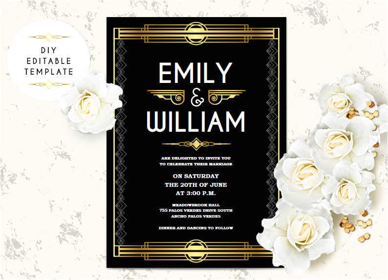 Gatsby Wedding Invitation Template Free Wedding Invitation Template Great Gatsby Wedding Invitation