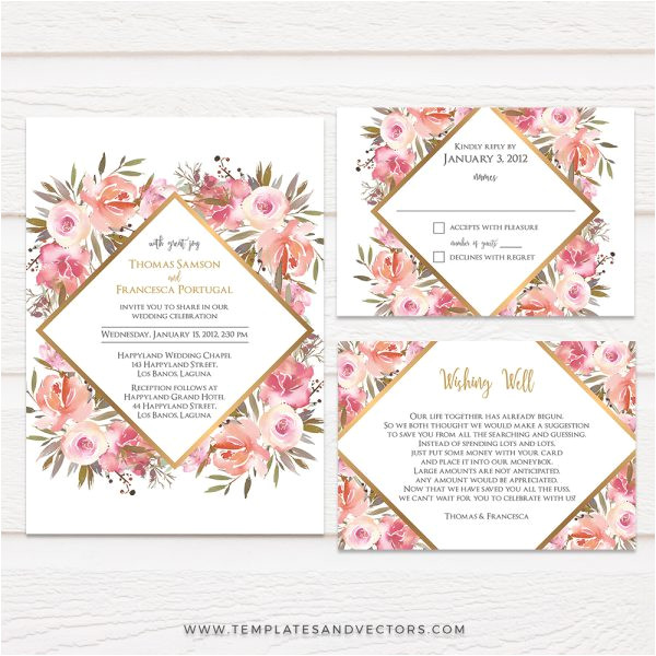geometric watercolor floral wedding invitation suite tvw164