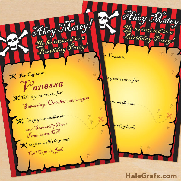 free printable pirate birthday invitation