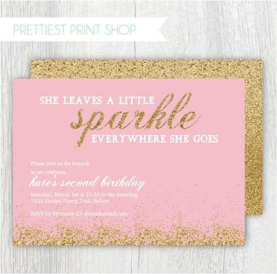 printable gold glitter invitation pink