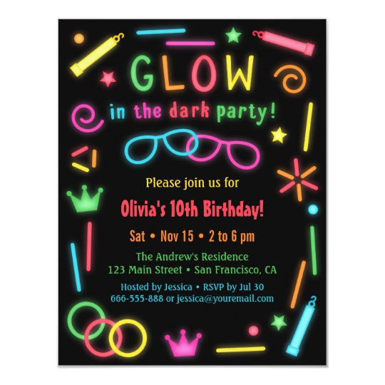 faux glow in the dark birthday party invitations 256285426500181795