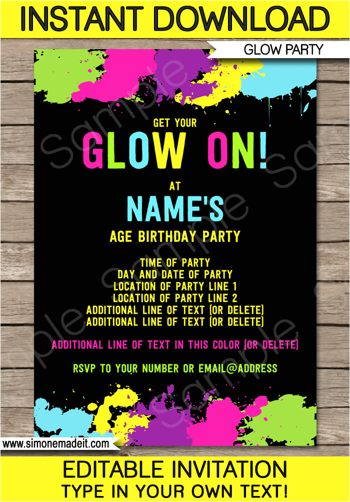neon glow party invitations template