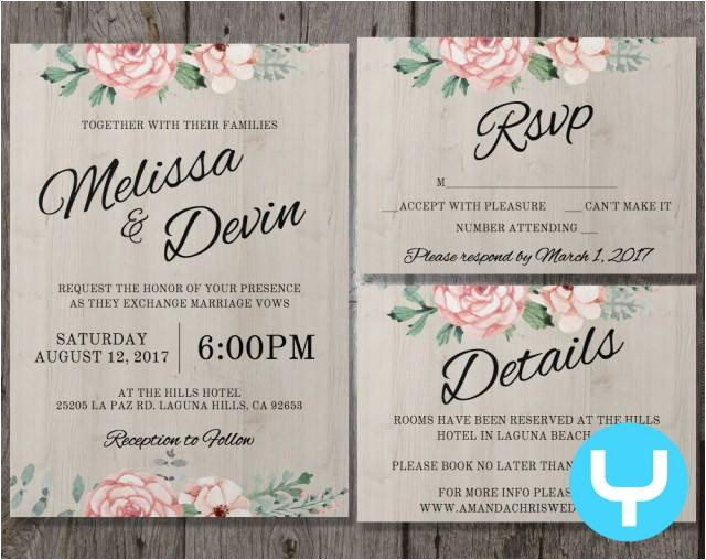 printable floral wedding invitation kit templates rsvp details instant download editable in our web application