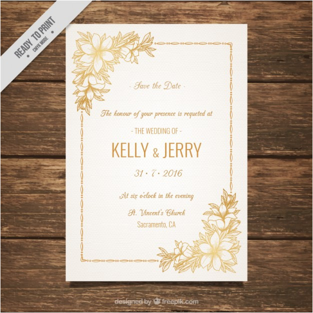 wedding invitation decorated with golden flowers 926005