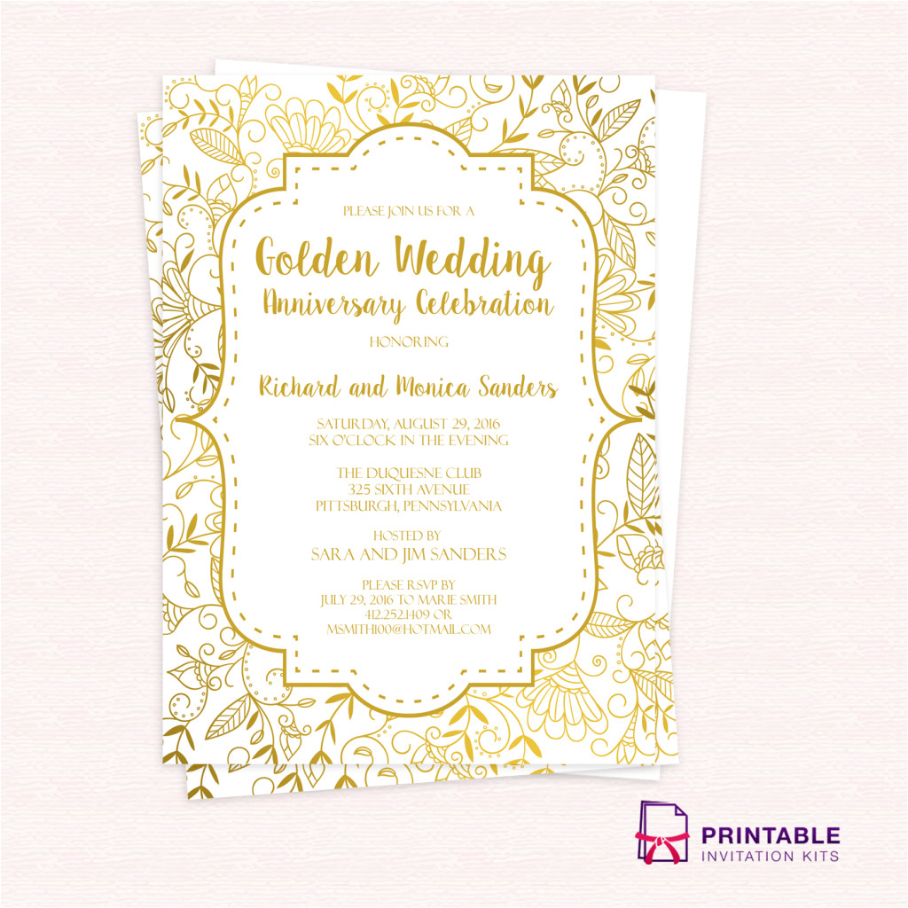 golden wedding anniversary invitation template