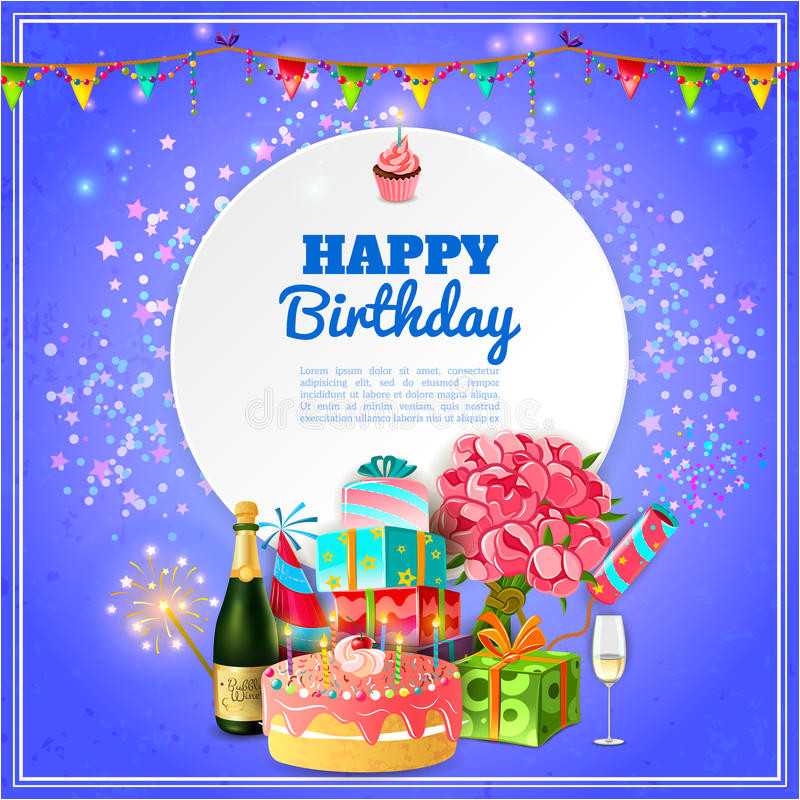 stock illustration happy birthday party background poster template invitation card cake champagne decorations abstract vector image59540841