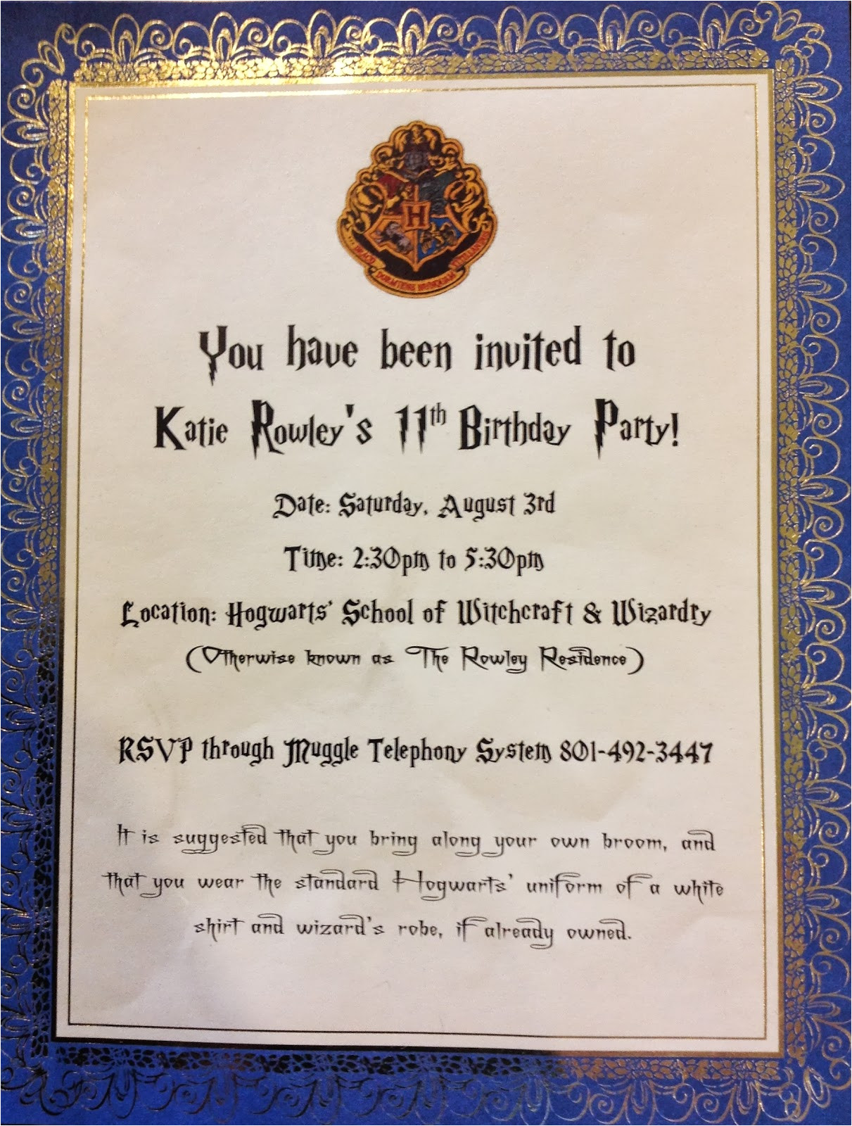harry potter birthday party invitations