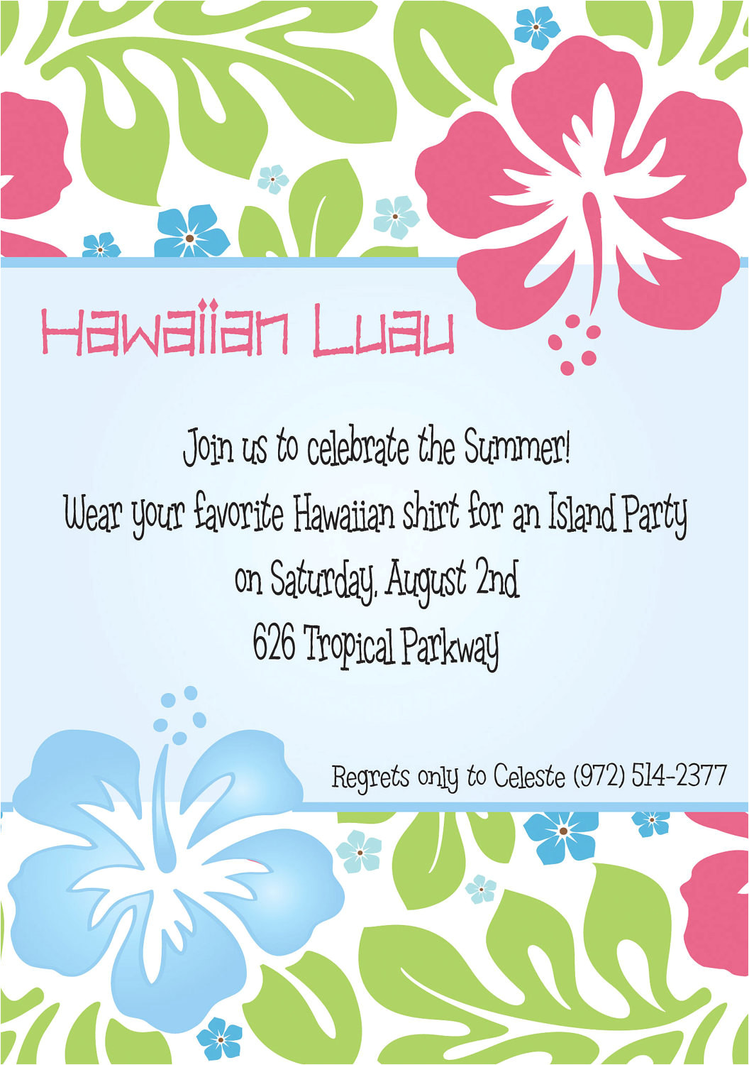 hawaiian luau party invitation