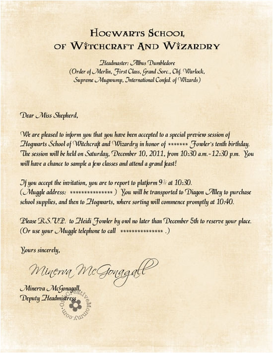 hogwarts invitation letter