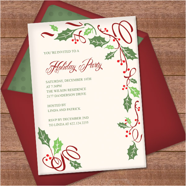christmas invitation templates with holly