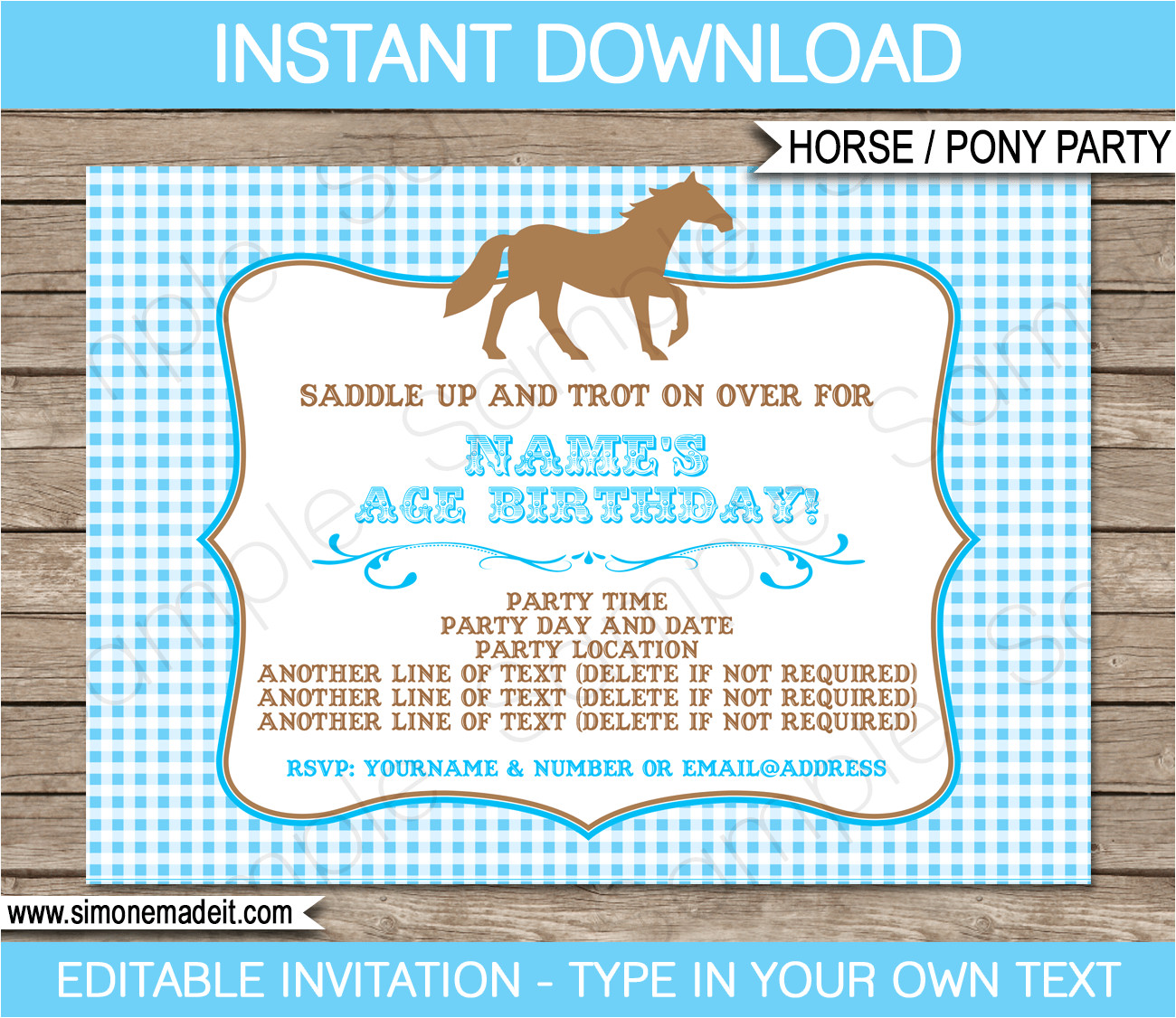 pony horse birthday party invitations